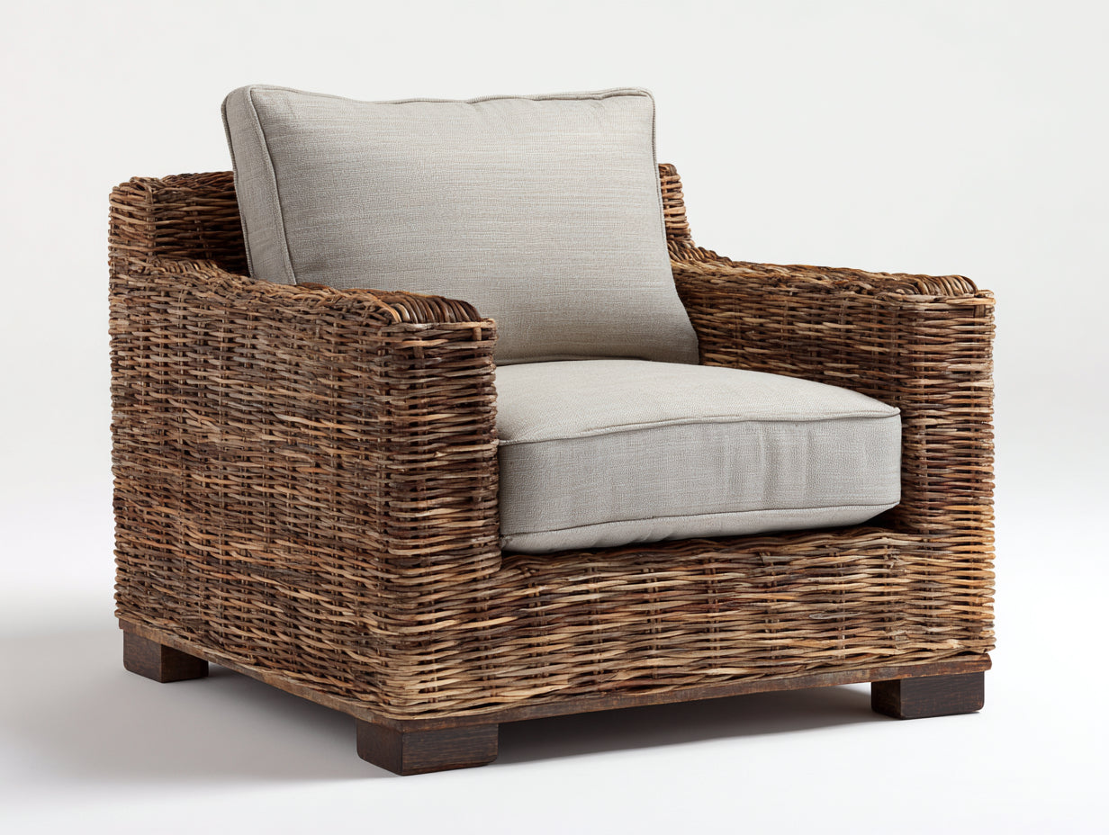Sillones de ratán 94x88x76 cm - marrón y beige - estilo natural para terraza