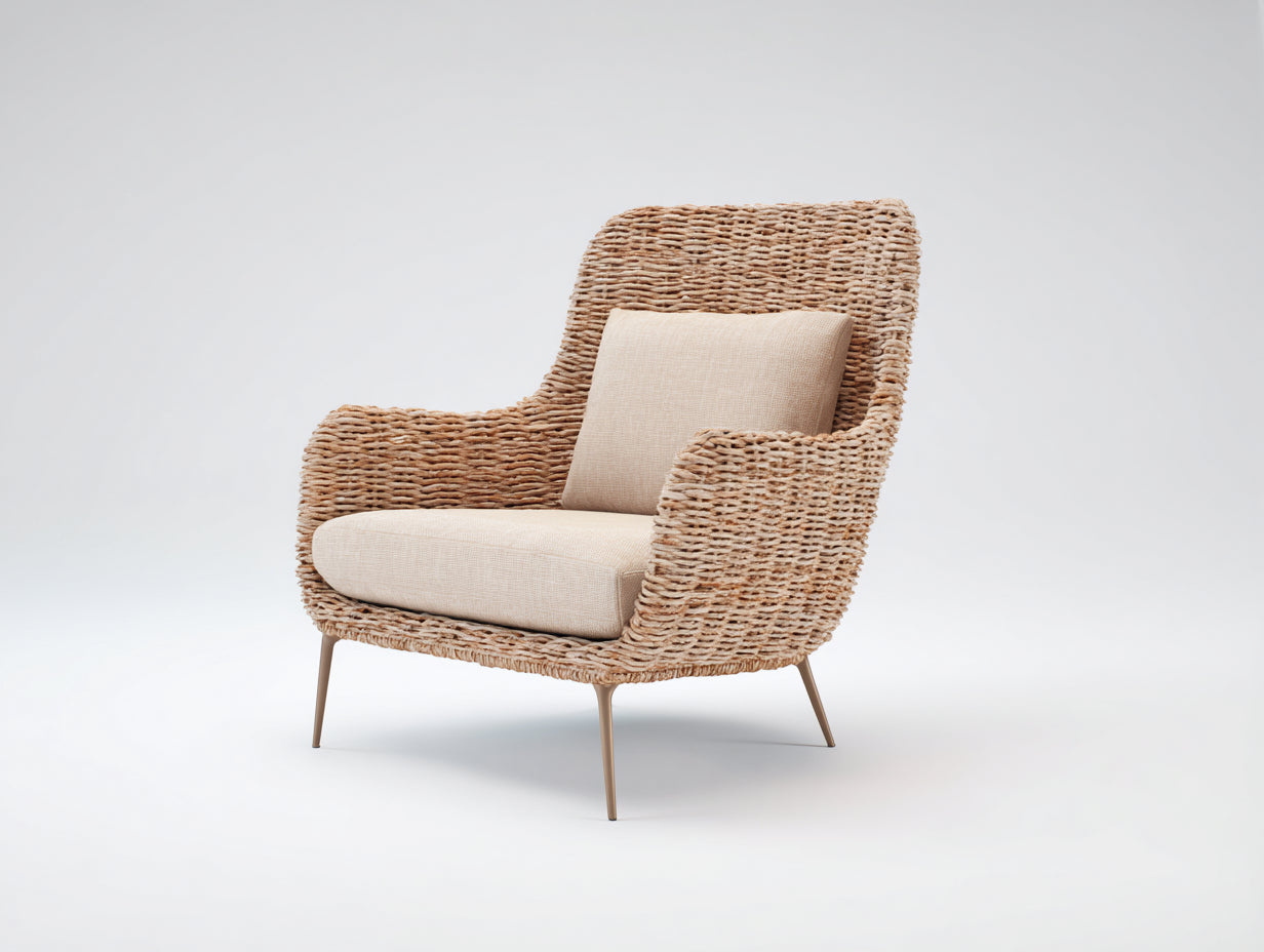 Sillones de ratán 82x78x88 cm - natural y beige - diseño moderno para exterior