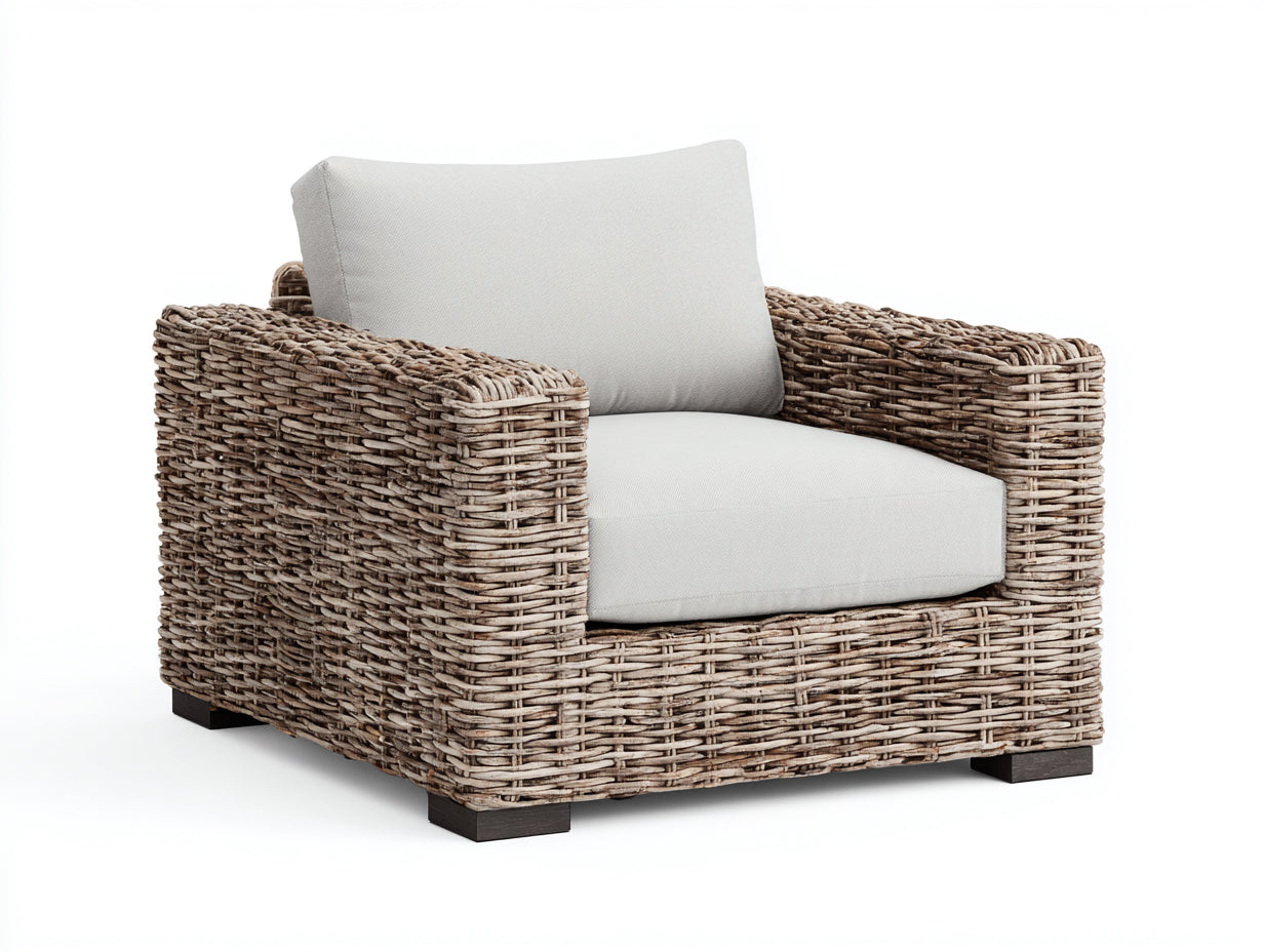 Sillones de ratán 93x87x77 cm - marrón claro y beige - diseño natural para exterior