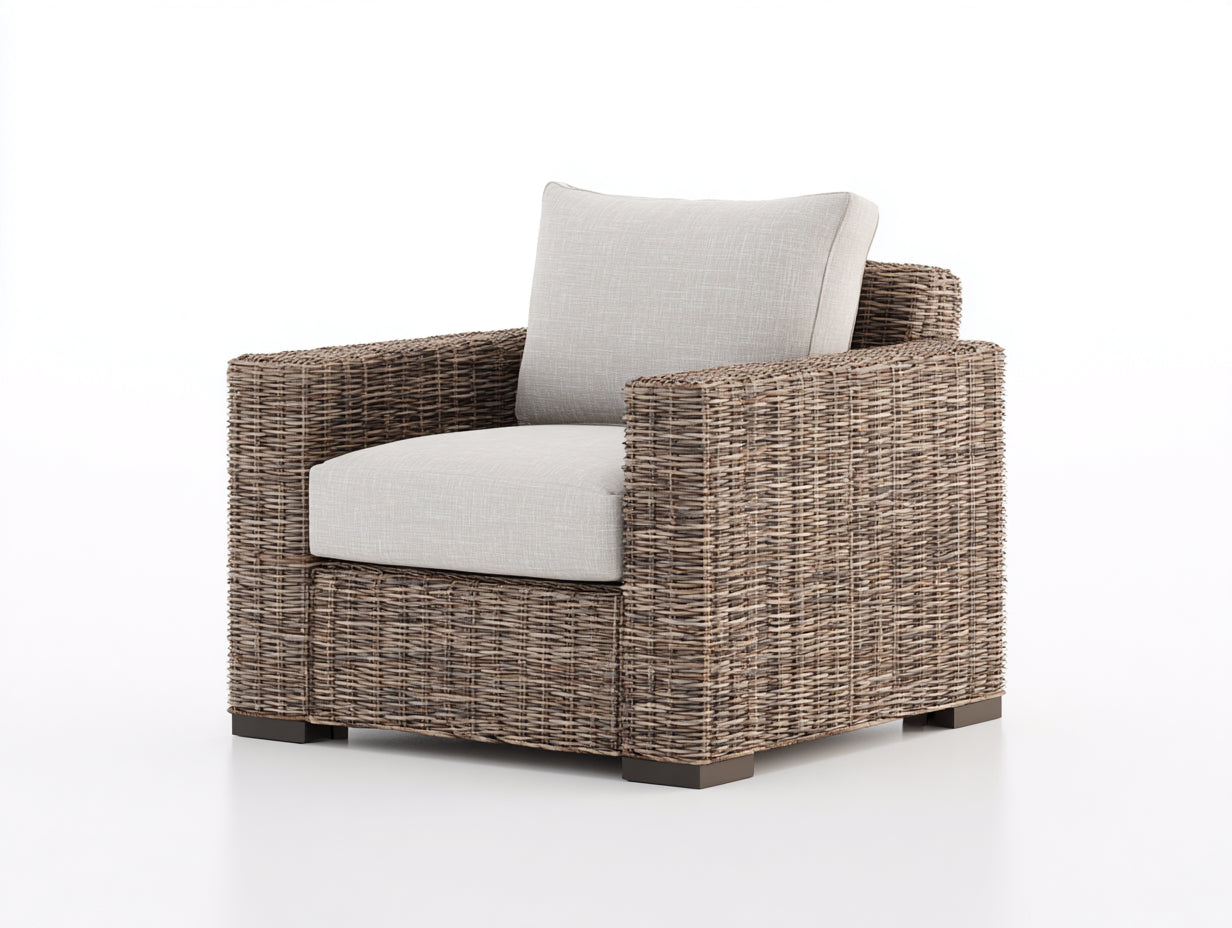 Sillones de ratán 90x84x78 cm - ratán marrón claro y cojines beige para exterior - estilo natural con reposabrazos