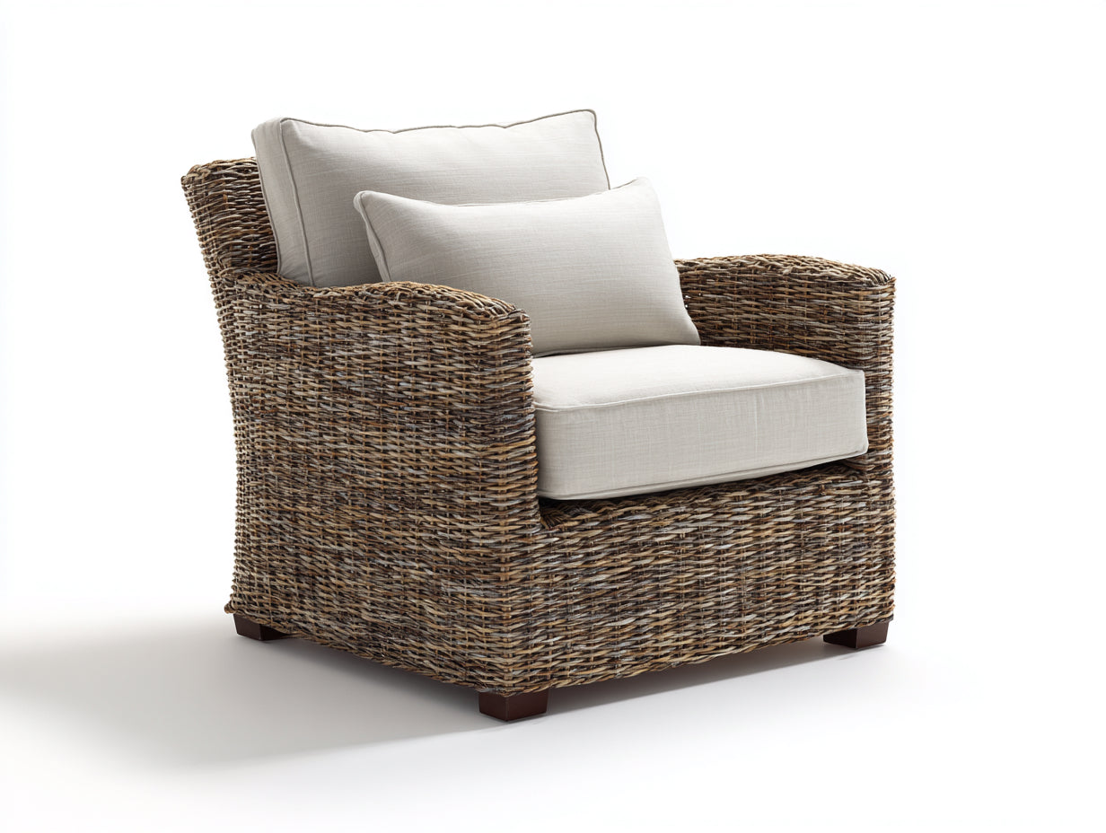 Sillones de ratán ratán natural 92x84x82 cm - marrón-beige - diseño envolvente con reposabrazos