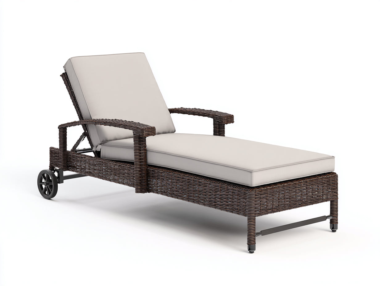 Tumbonas ratán 195x72x92 cm marrón oscuro y beige - diseño reclinable con ruedas para exterior