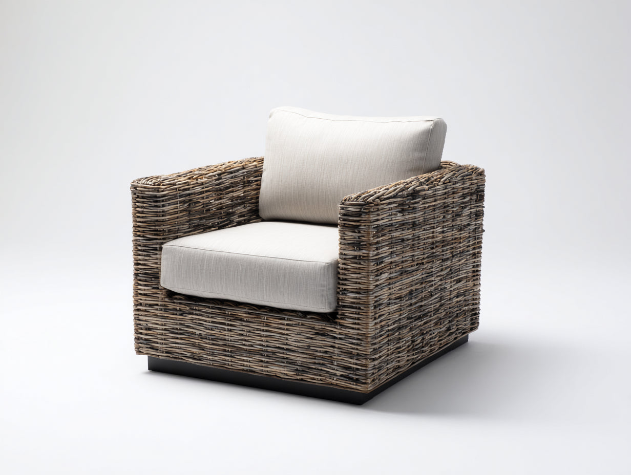 Sillones de ratán ratán sintético 85x80x75 cm - marrón-beige - diseño ancho con cojines