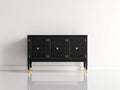 Mueble recibidor madera 140x42x88 cm negro y dorado - diseño elegante con puertas