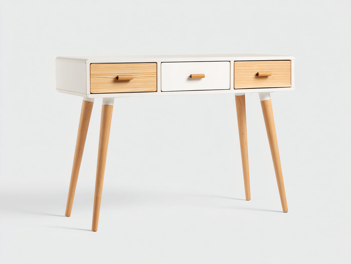 Mesas de oficina madera 115x55x78 cm blanco y madera natural - diseño moderno con cajones