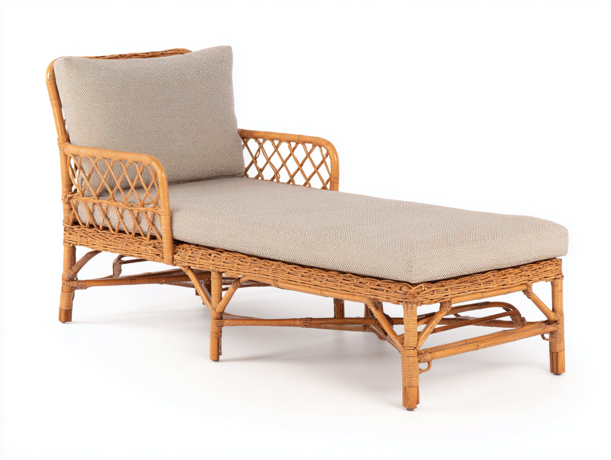 Tumbonas 180x70x82 cm - ratán marrón y cojín beige para exterior - estilo natural con reposabrazos