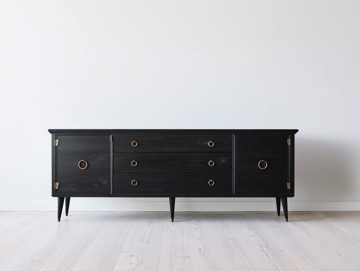 Mueble recibidor de madera con 3 cajones y 2 puertas 180x45x78 cm - Negro - Estilo vintage moderno