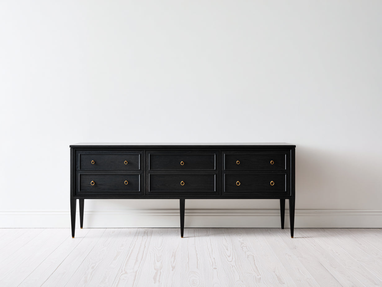 Mueble recibidor madera 160x40x78 cm - negro - diseño clásico con cajones