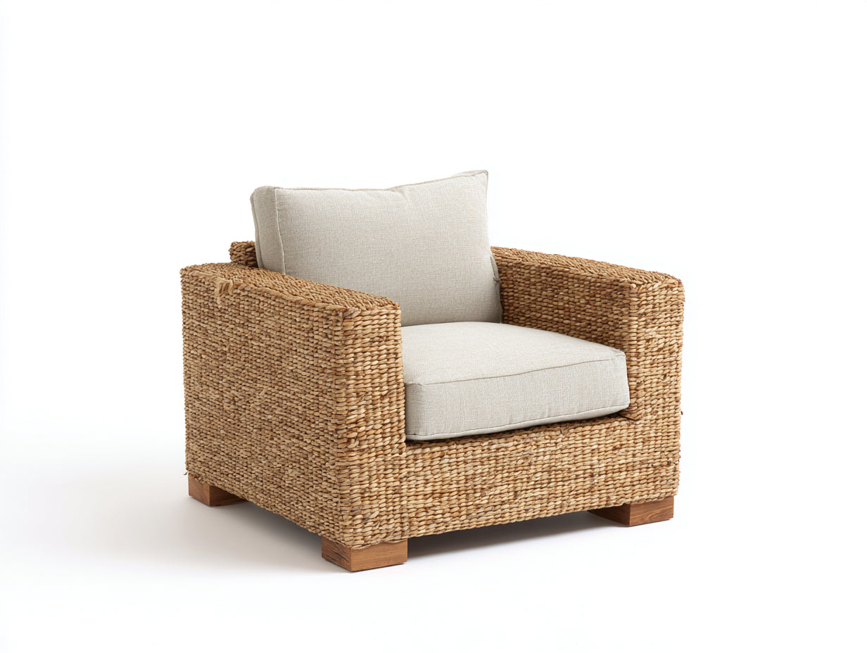 Sillones de ratán ratán natural 90x82x78 cm - beige-crema - diseño ancho con reposabrazos