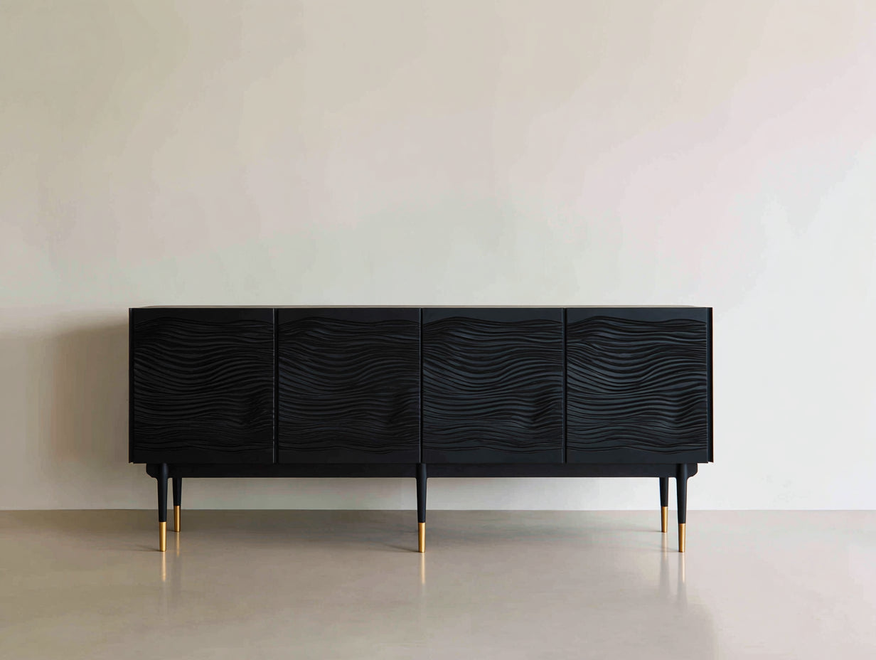 Mueble recibidor madera 180x42x80 cm - negro - diseño moderno con 4 puertas
