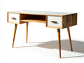 Mesas de oficina 130x55x76 cm - madera marrón y blanco para despacho - estilo retro con 2 cajones