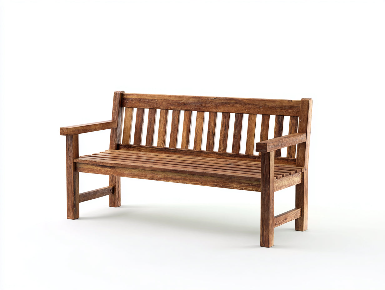 Bancos de jardín madera 150x60x90 cm - marrón - diseño clásico con respaldo y reposabrazos