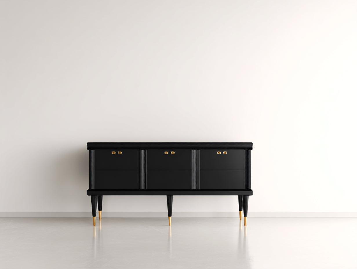 Mueble recibidor de madera 160x42x82 cm - negro y dorado - diseño moderno con puertas