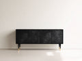 Mueble recibidor de madera con 4 puertas 180x40x75 cm - Negro - Diseño moderno texturizado
